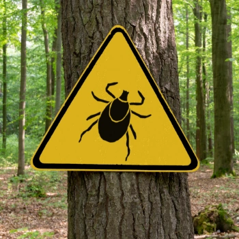 Tick warning sign in the forest