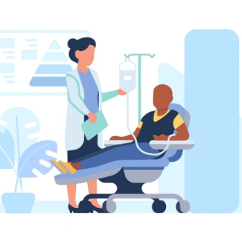 Illustration of young man getting a chemotherapy treatment