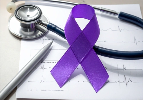 Purple lupus awareness ribbon representing support and education about autoimmune disease
