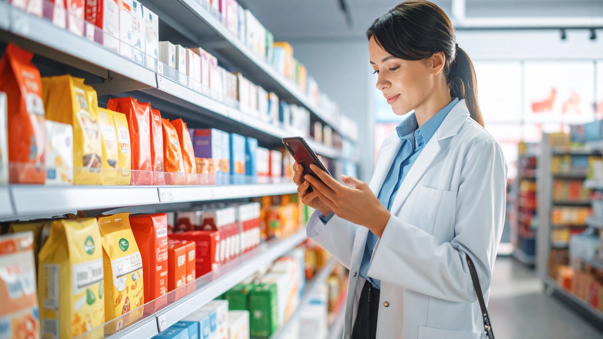 Shopper checking a food recall notice after recent Salmonella recalls involving packaged foods and dietary supplements