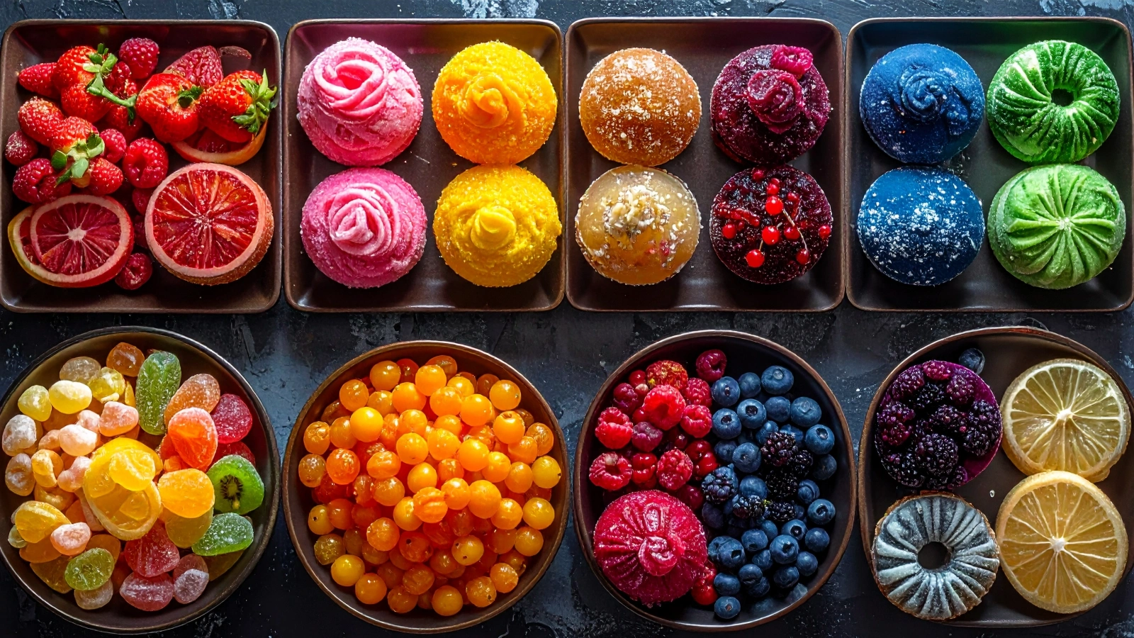 Brightly colored processed foods containing artificial food dyes.