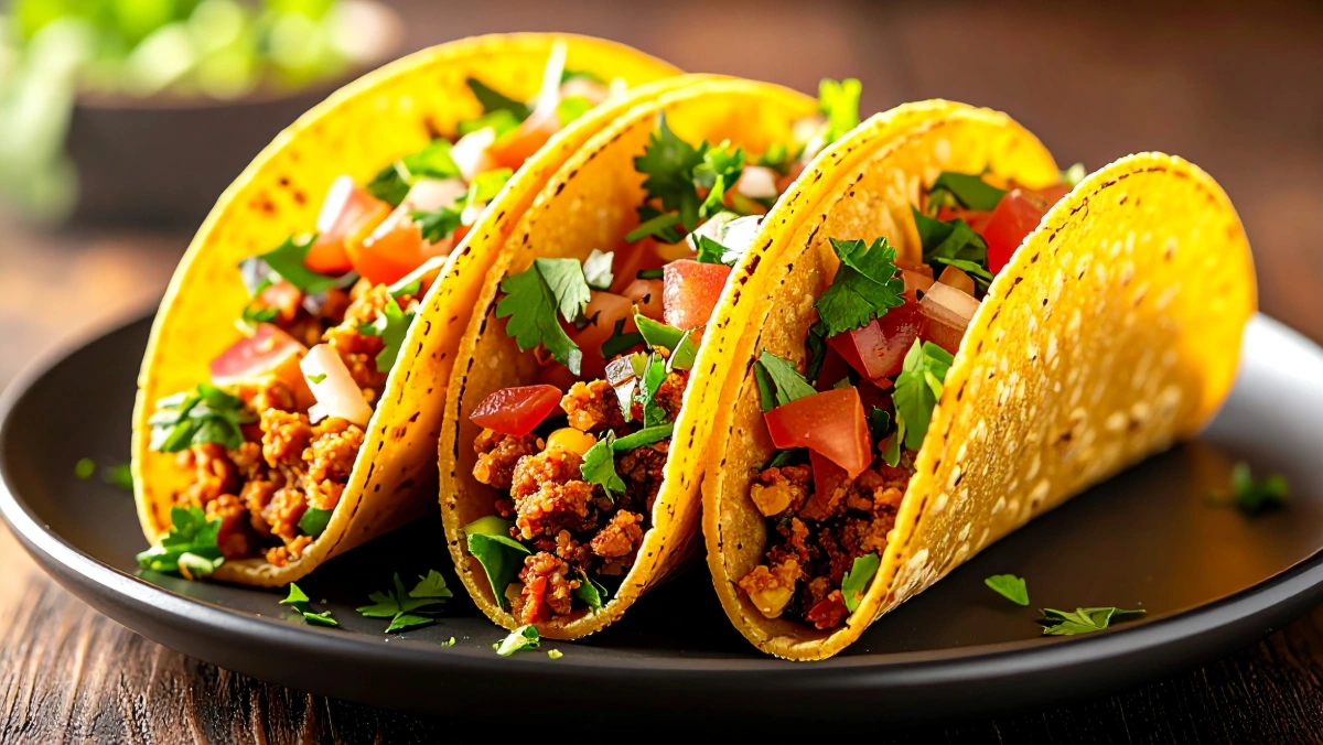 Soft corn tortilla taco on a plate, representing foods covered by California’s folic acid fortification requirements.