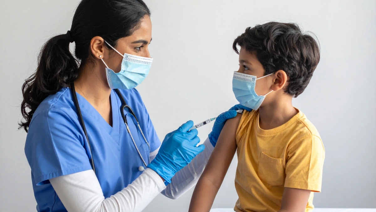 Pediatrician gives a child a vaccine, illustrating the 2026 CDC childhood immunization schedule and recommended preventive care.