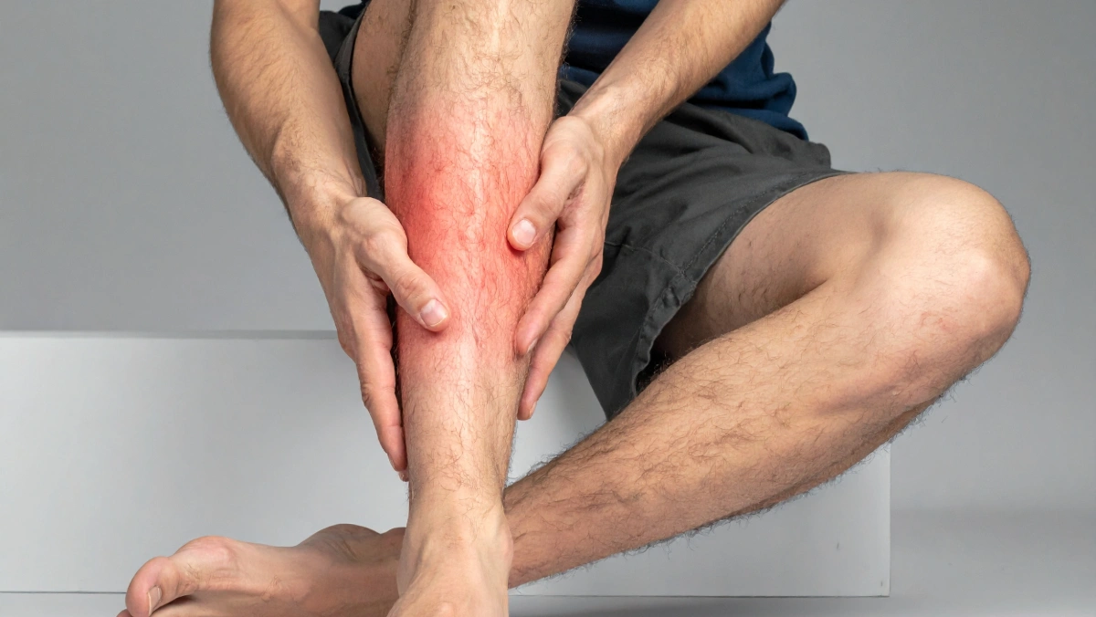 Person rubbing their leg after it falls asleep from sitting cross-legged, illustrating temporary numbness and tingling in the legs.