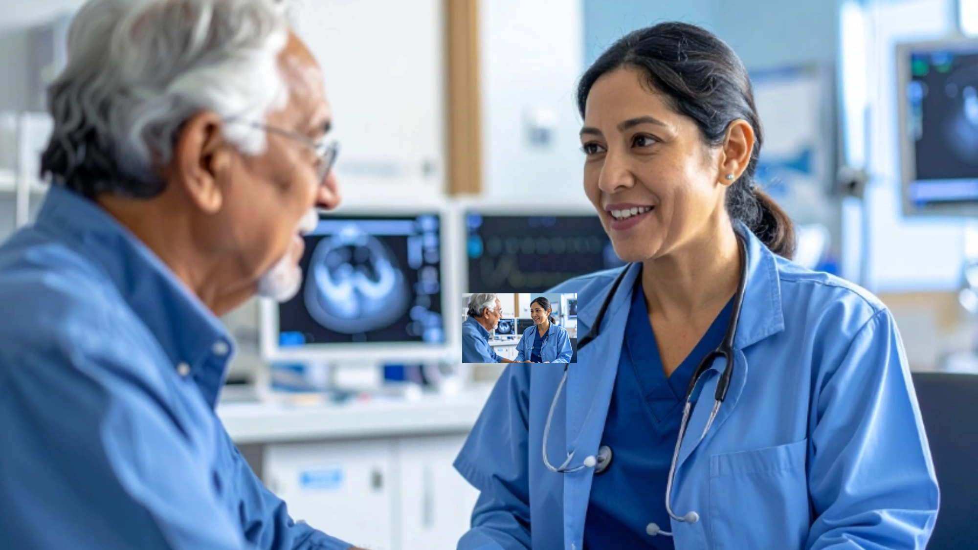 Nephrologist reviewing dialysis access options with a patient during a consultation.