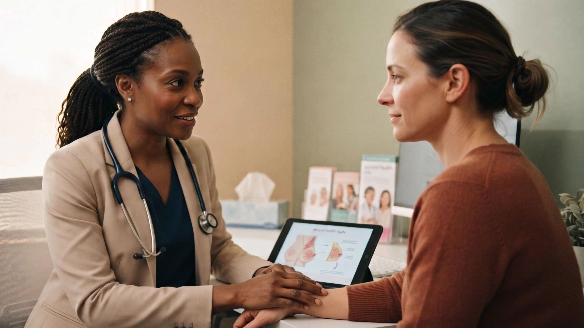 Doctor reviewing breast cancer treatment options with a patient