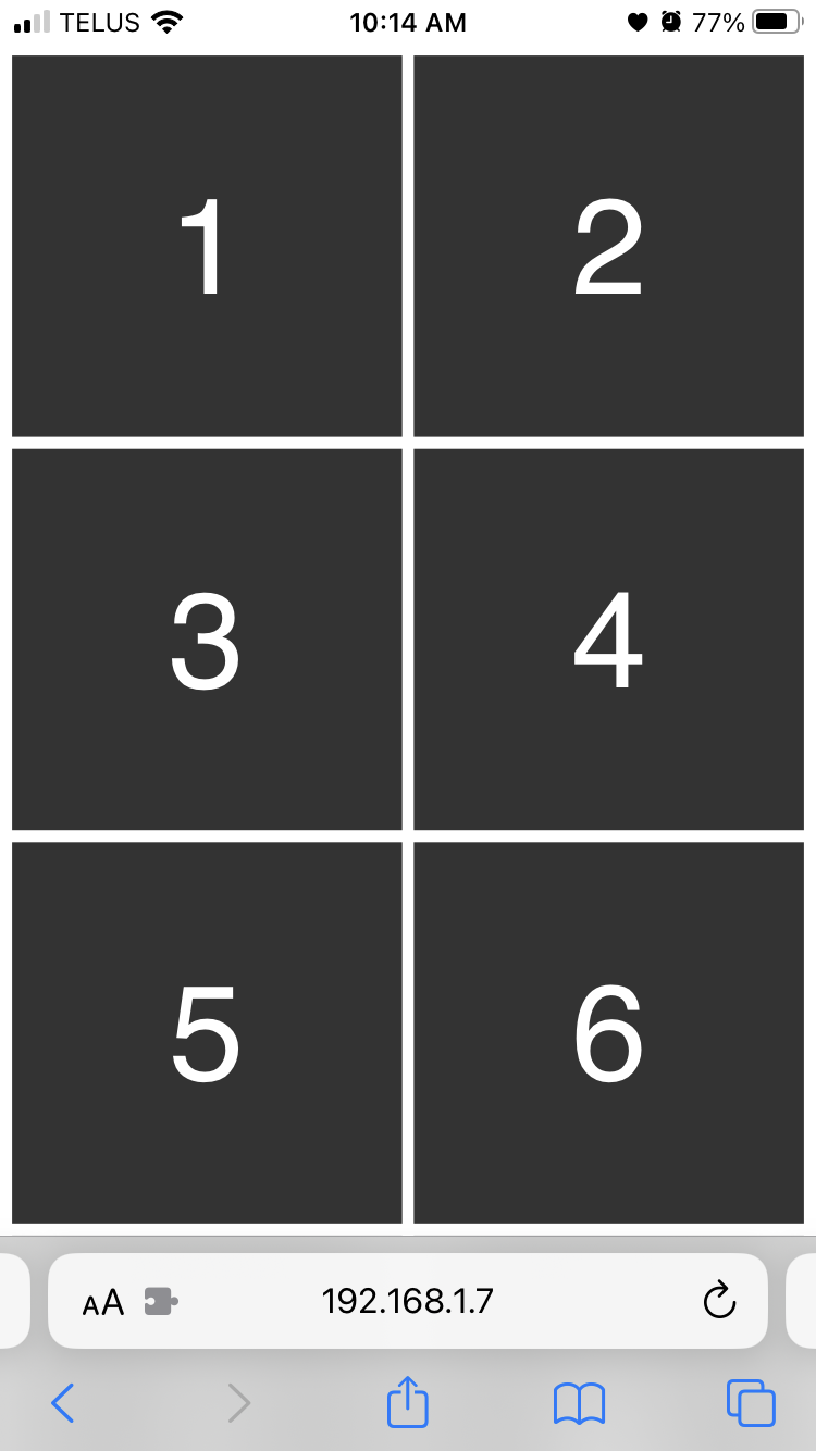 Two column grid layout in portrait orientation, scrolled to the top