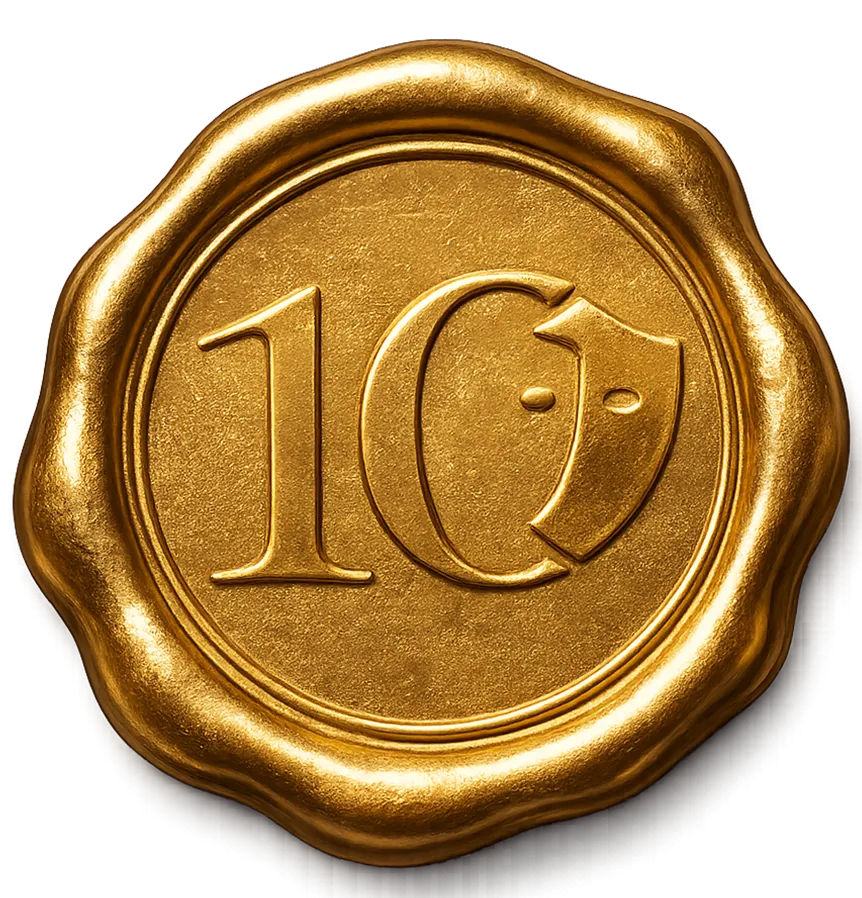 Gold AJL 10 Year Anniversary Seal