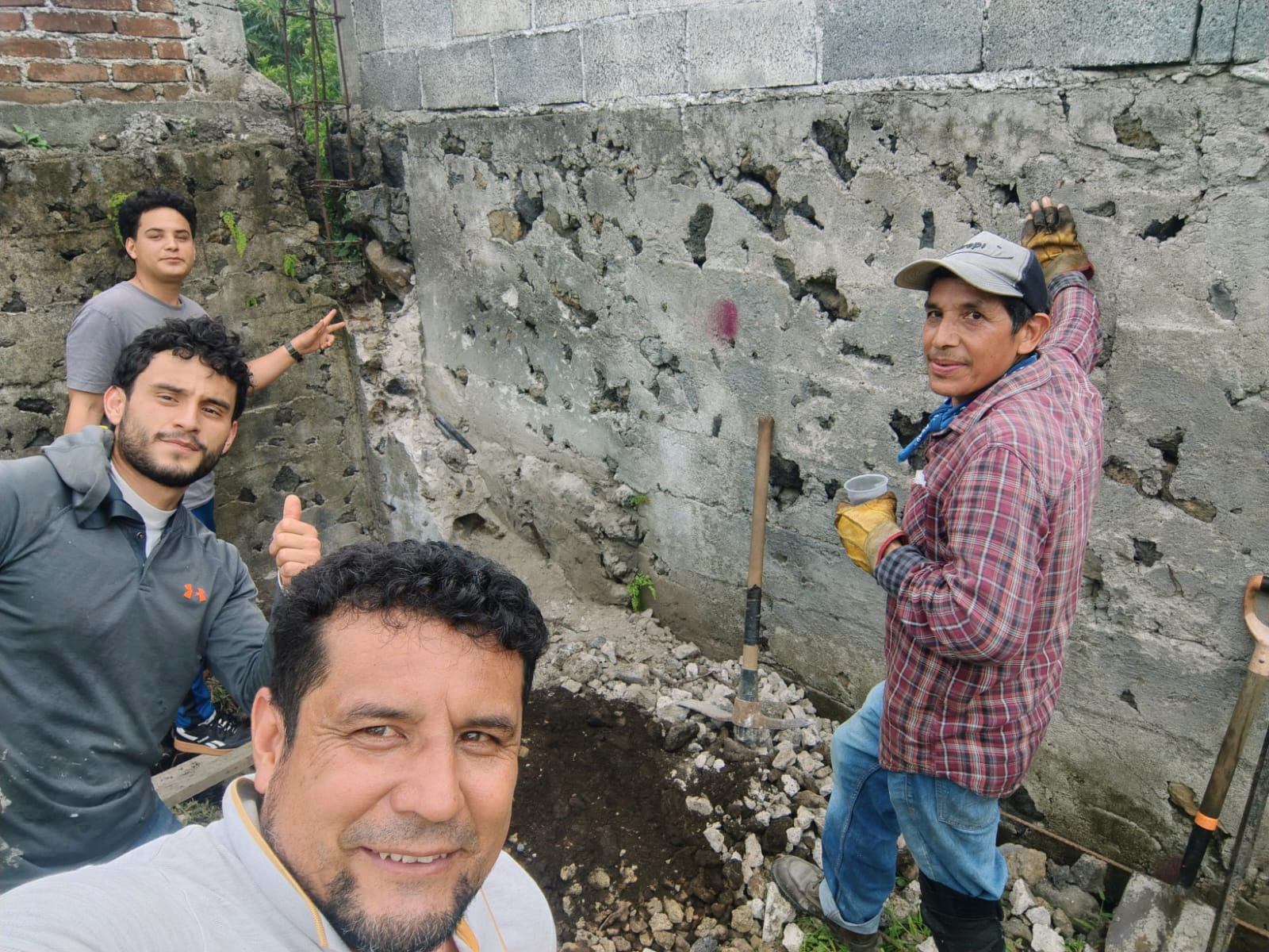 Local workers preparing foundation work for the church building in Uruapan, Michoacán