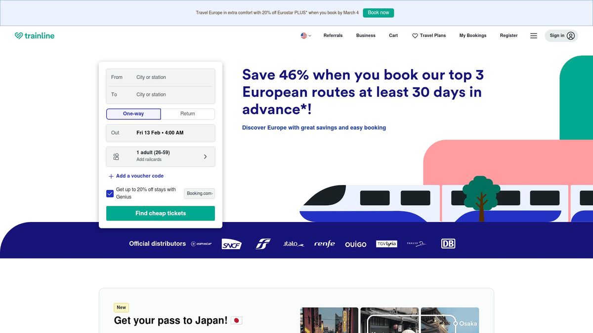 Screenshot of www.thetrainline.com