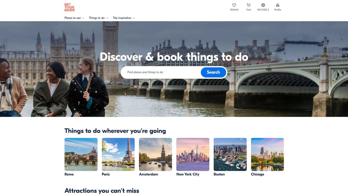 Screenshot of getyourguide.com