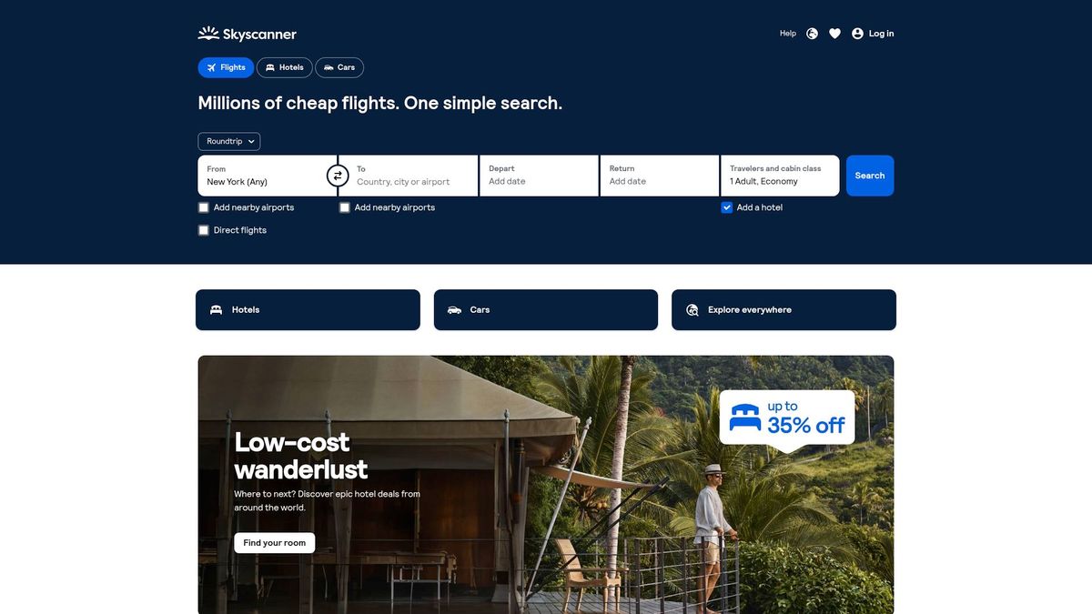 Interface Skyscanner affichant les résultats de vols Paris-Mykonos pour avril 2026