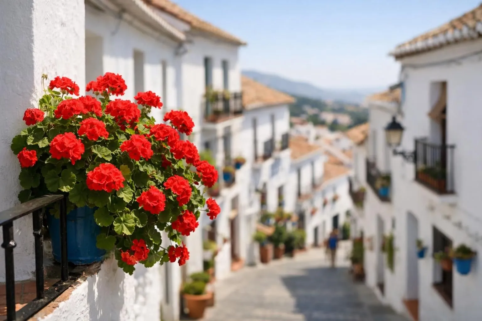 Vue panoramique sur les maisons blanches et les rues pavées de Mijas, village blanc emblématique de l'Andalousie en Espagne