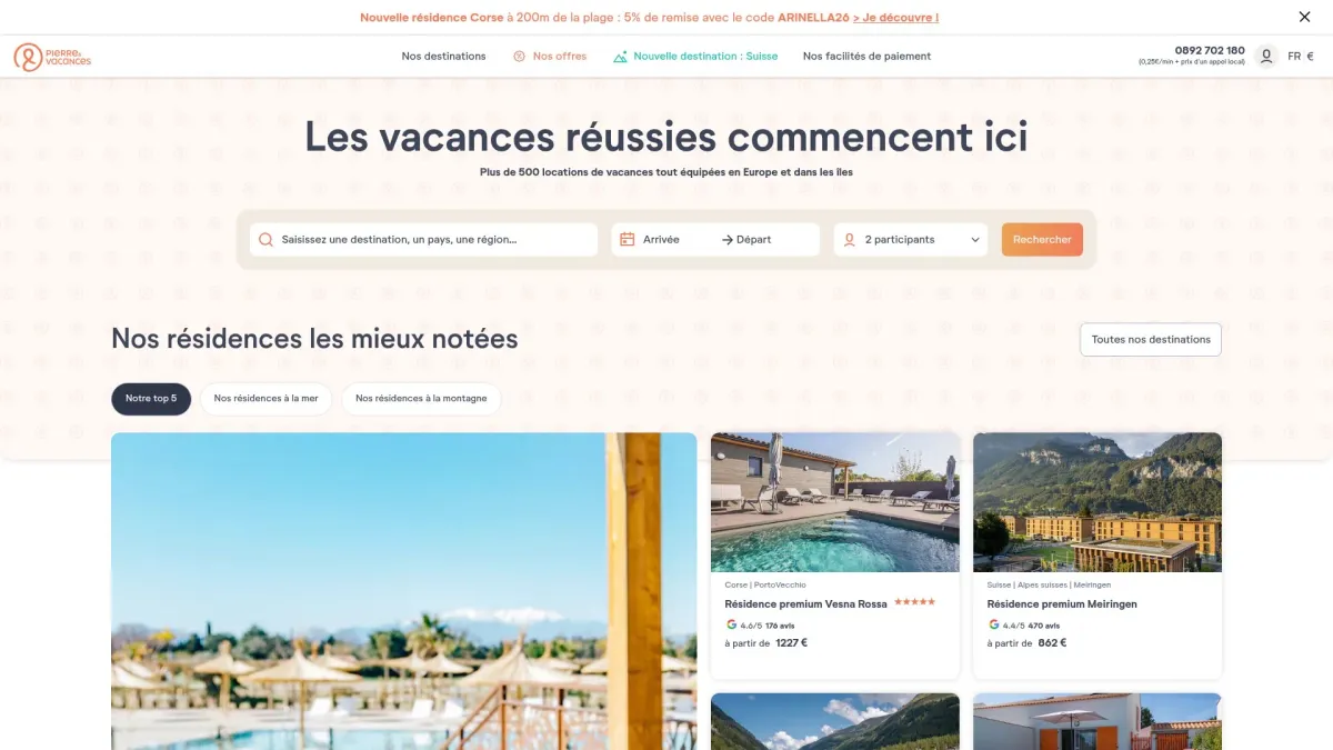 Annonces de locations de vacances avec images et détails pour diverses destinations.