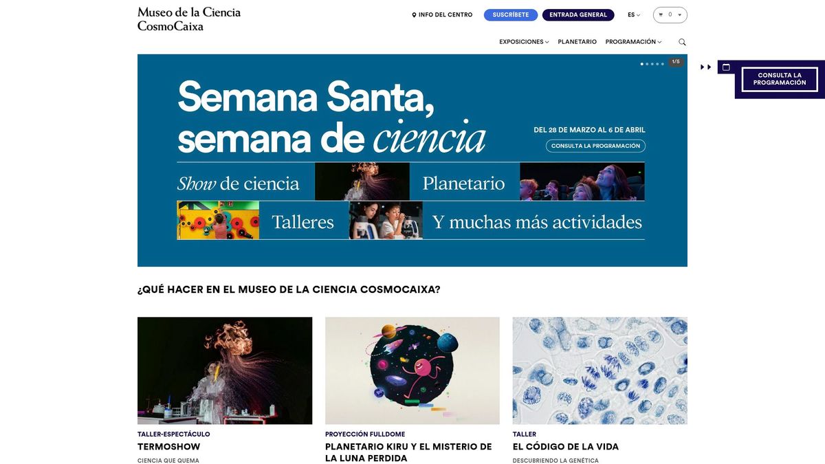 Screenshot of www.cosmocaixa.com