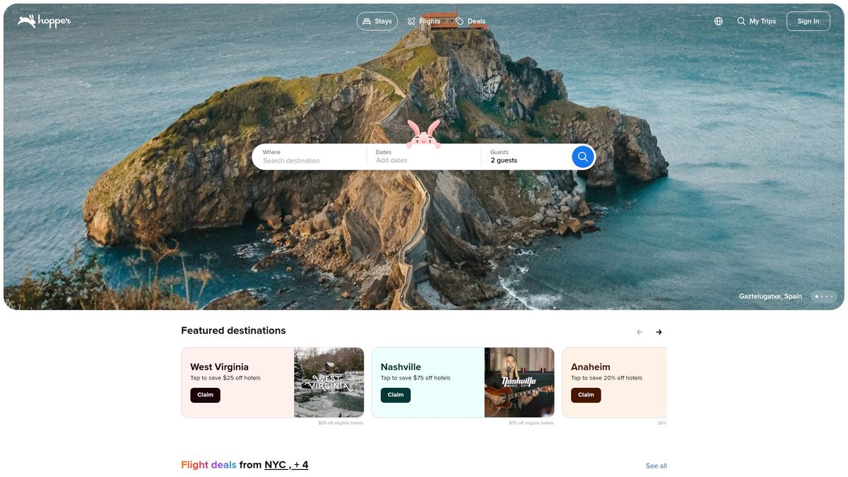 Screenshot of www.hopper.com