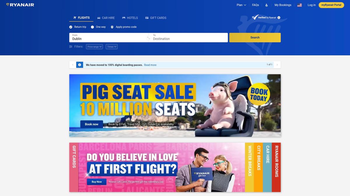 Screenshot of www.ryanair.com