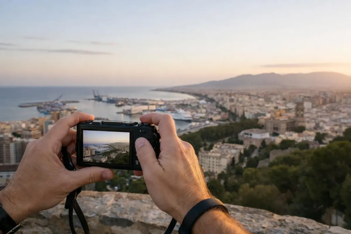 Vue panoramique de la ville portuaire au coucher de soleil.