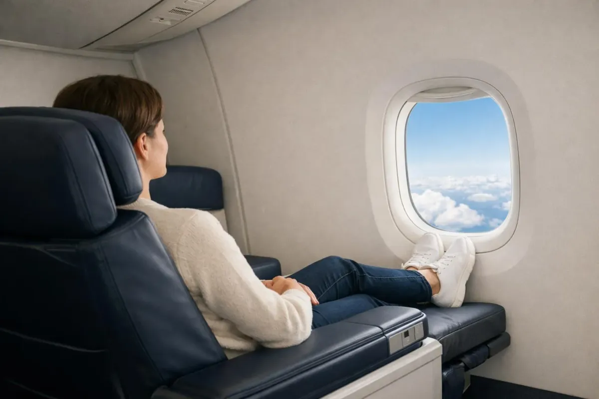 Passager assis dans un siège d'avion, regardant par le hublot.