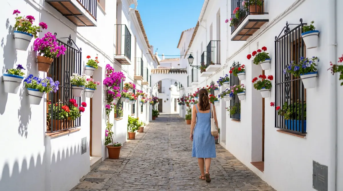 Un village blanc traditionnel en Andalousie sous le soleil d'octobre