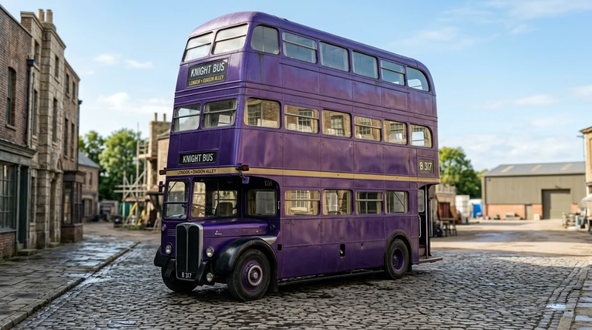 Le Magicobus stationné dans la zone extérieure des studios, Visiter les studios Harry Potter