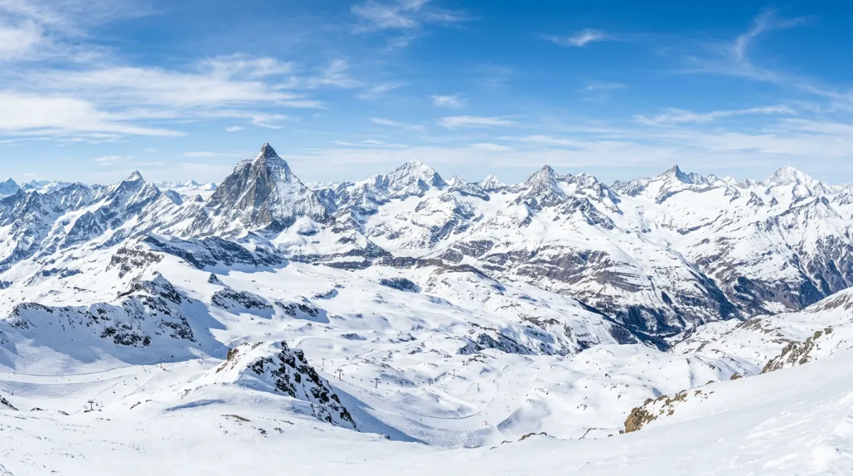 Vue panoramique sur les sommets enneigés des Alpes