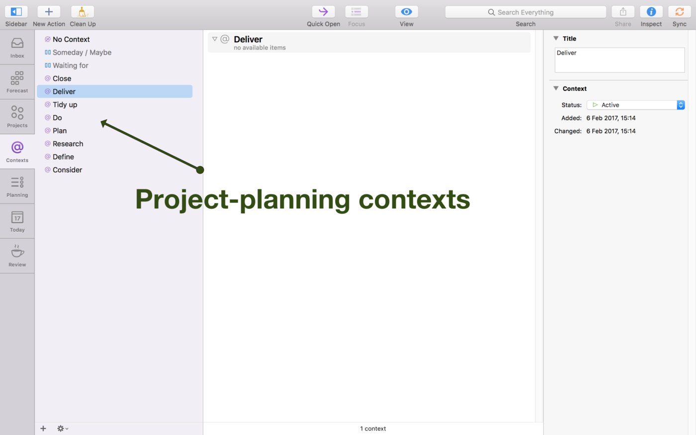 Contexts perspective showing the project-planning contexts