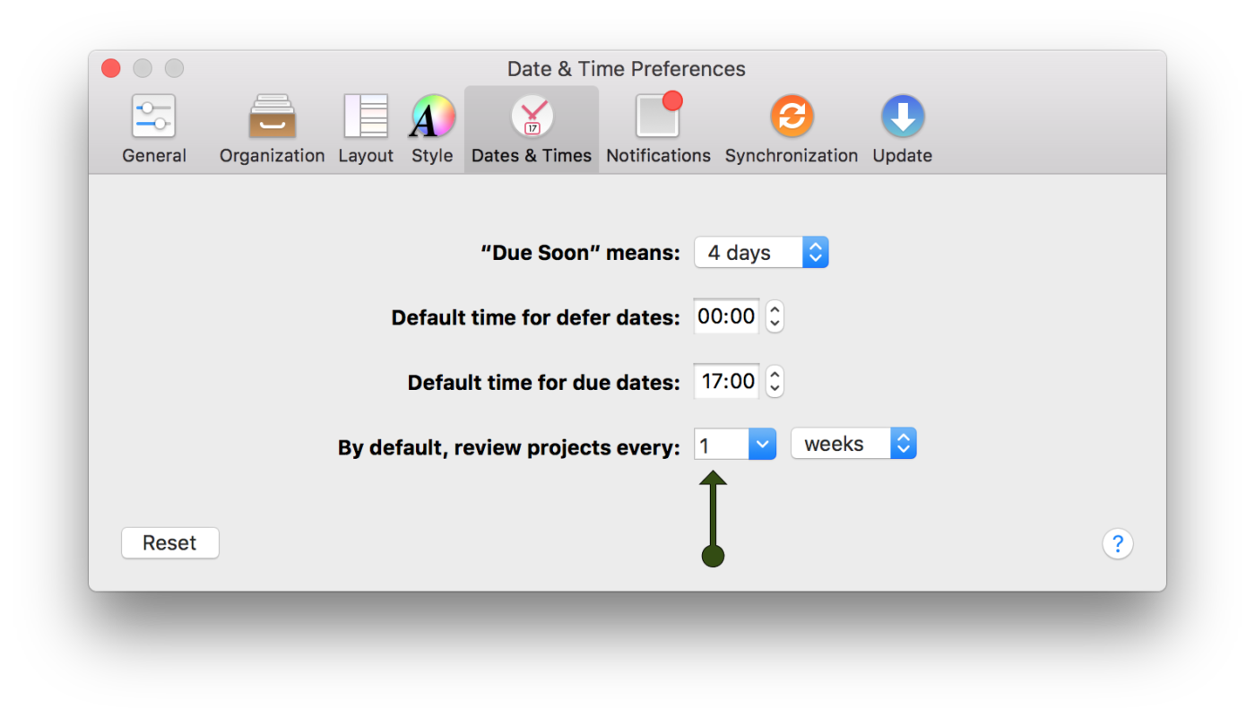 Screenshot of the default review period setting