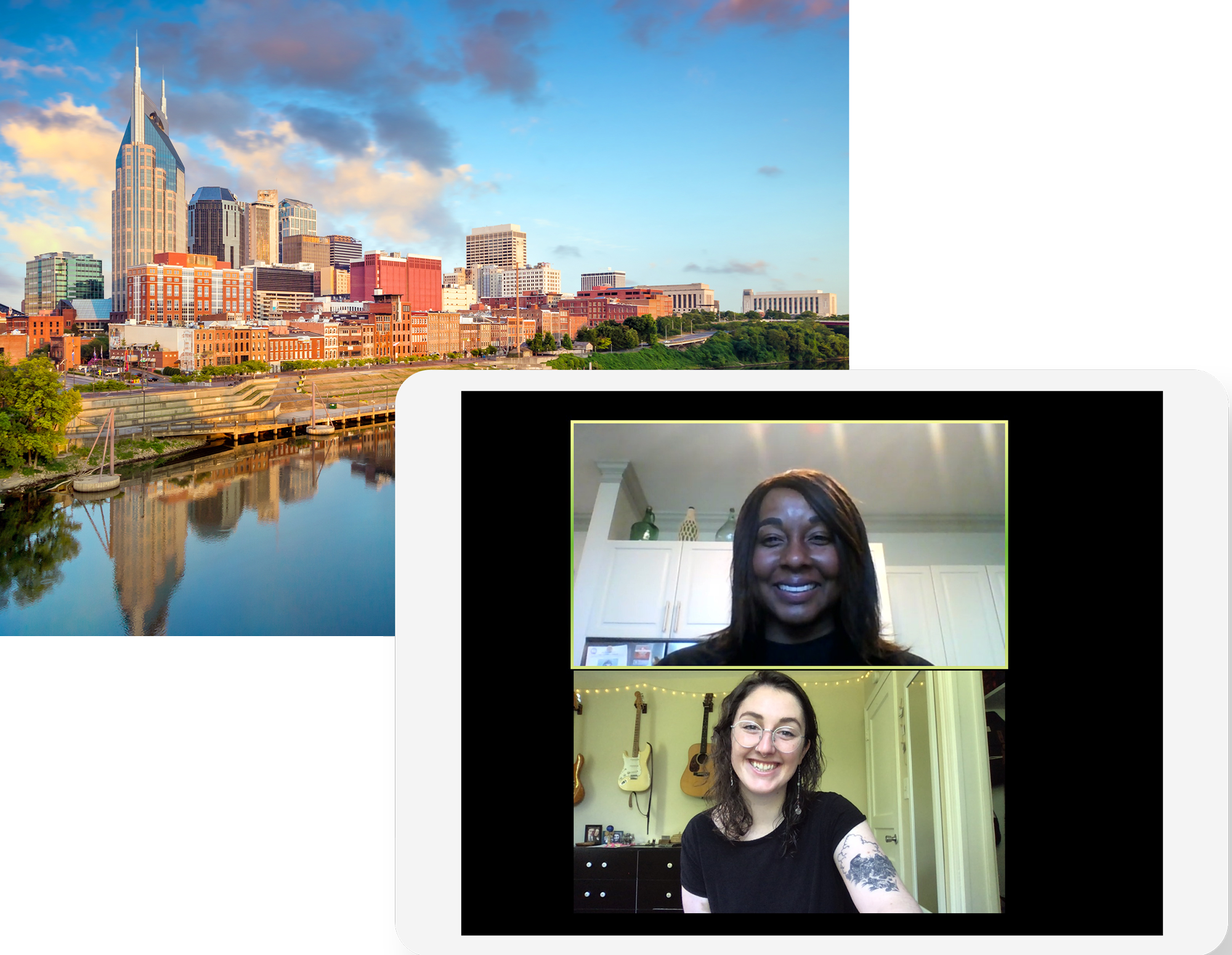 A screenshot taken from an online voice lesson with the client and vocal coach