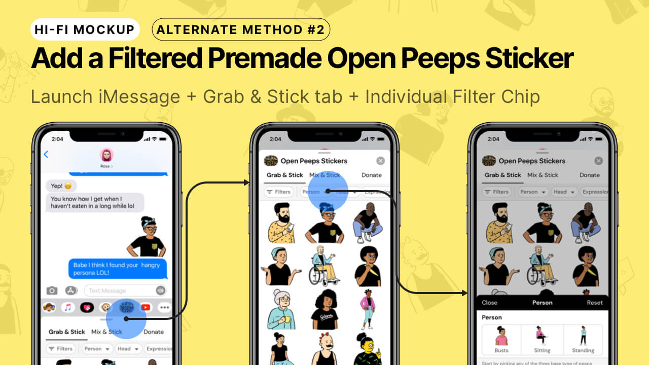 Open Peeps Stickers - Thumbnail Image #7 - Launch iMessage + Add a Filtered Premade Open Peeps Sticker Via Filtered Chips Flow
