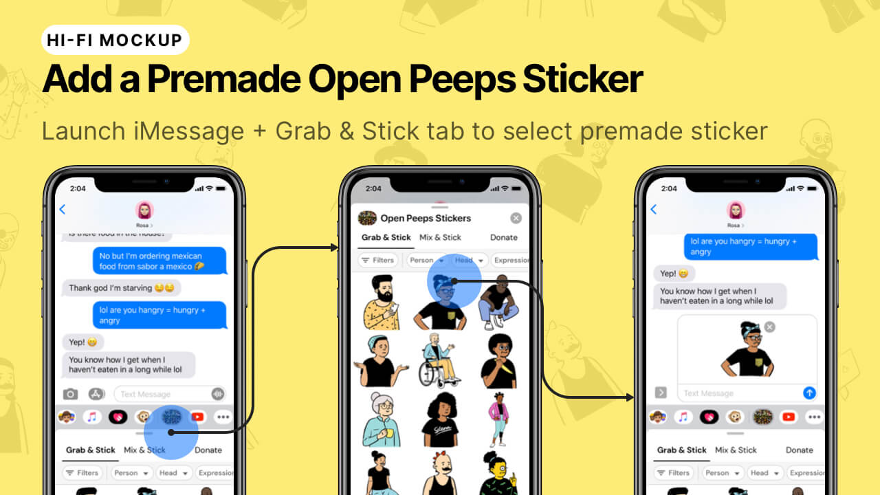 Open Peeps Stickers - Thumbnail Image #5 - Launch iMessage + Add a Premade Open Peeps Sticker Flow