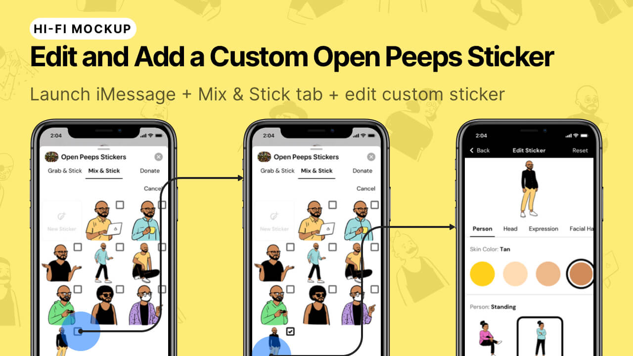 Open Peeps Stickers - Thumbnail Image #9 - Launch iMessage + Edit a Custom Open Peeps Sticker + Add It Flow