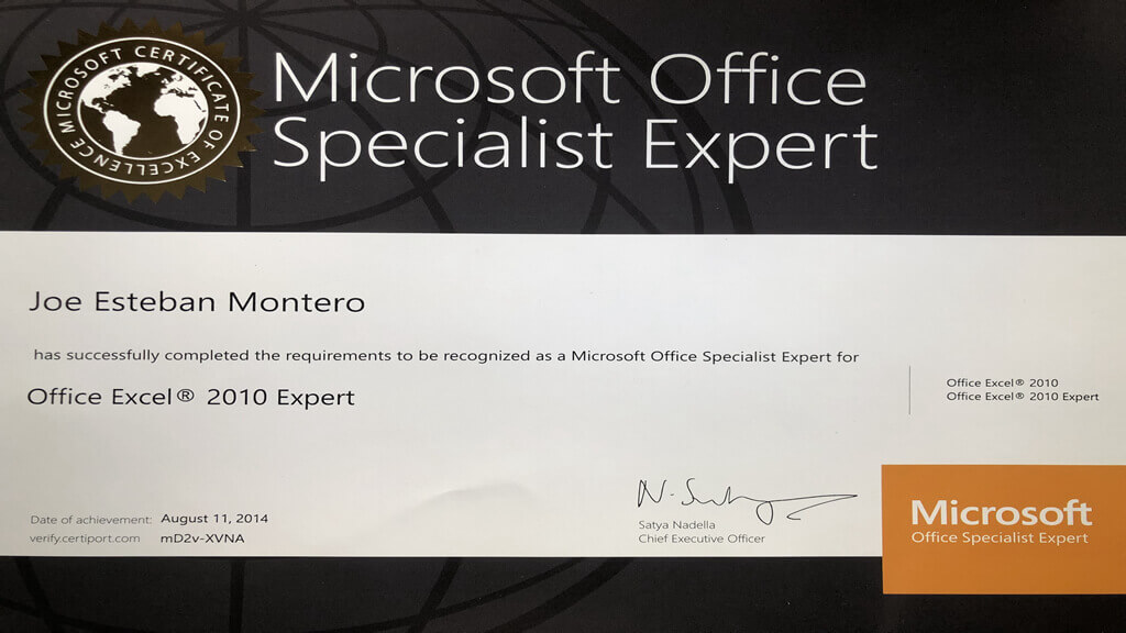 My Microsoft Excel Expert certification