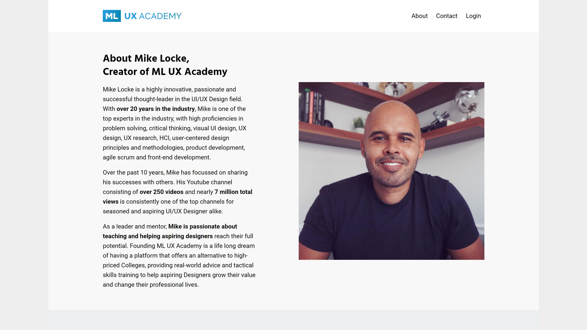 Background information about Mike Locke and his 20+ years of UX/UI design experience