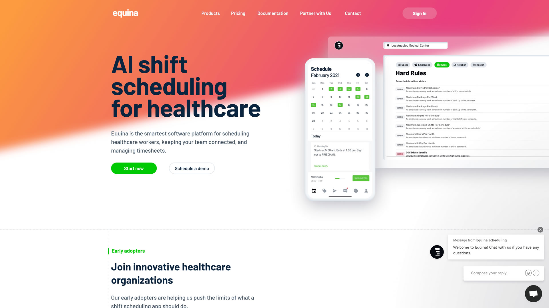 An AI shift scheduling healthcare web app called Equina that was built using Bubble io