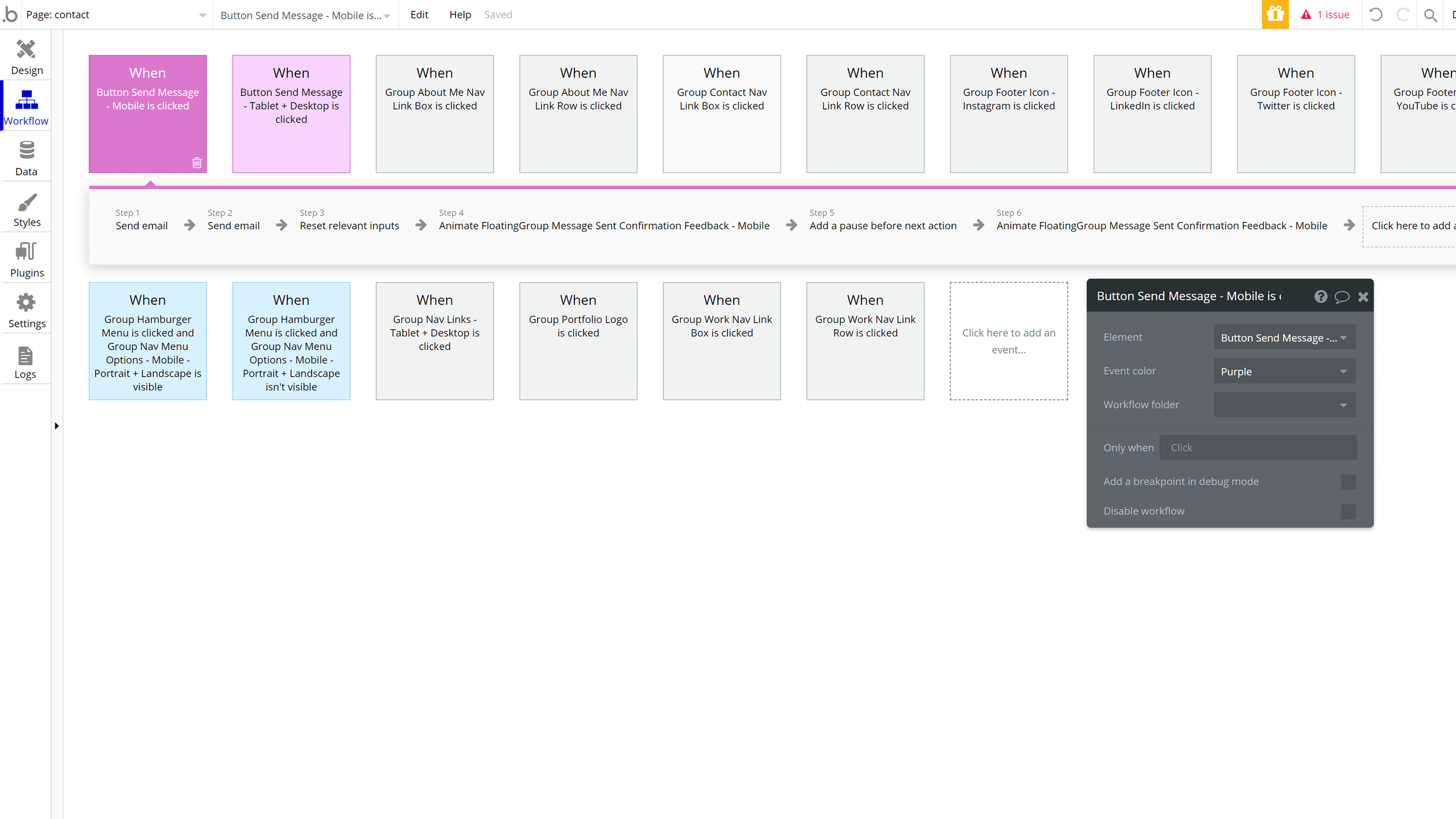 My workflow logic for my Contact page