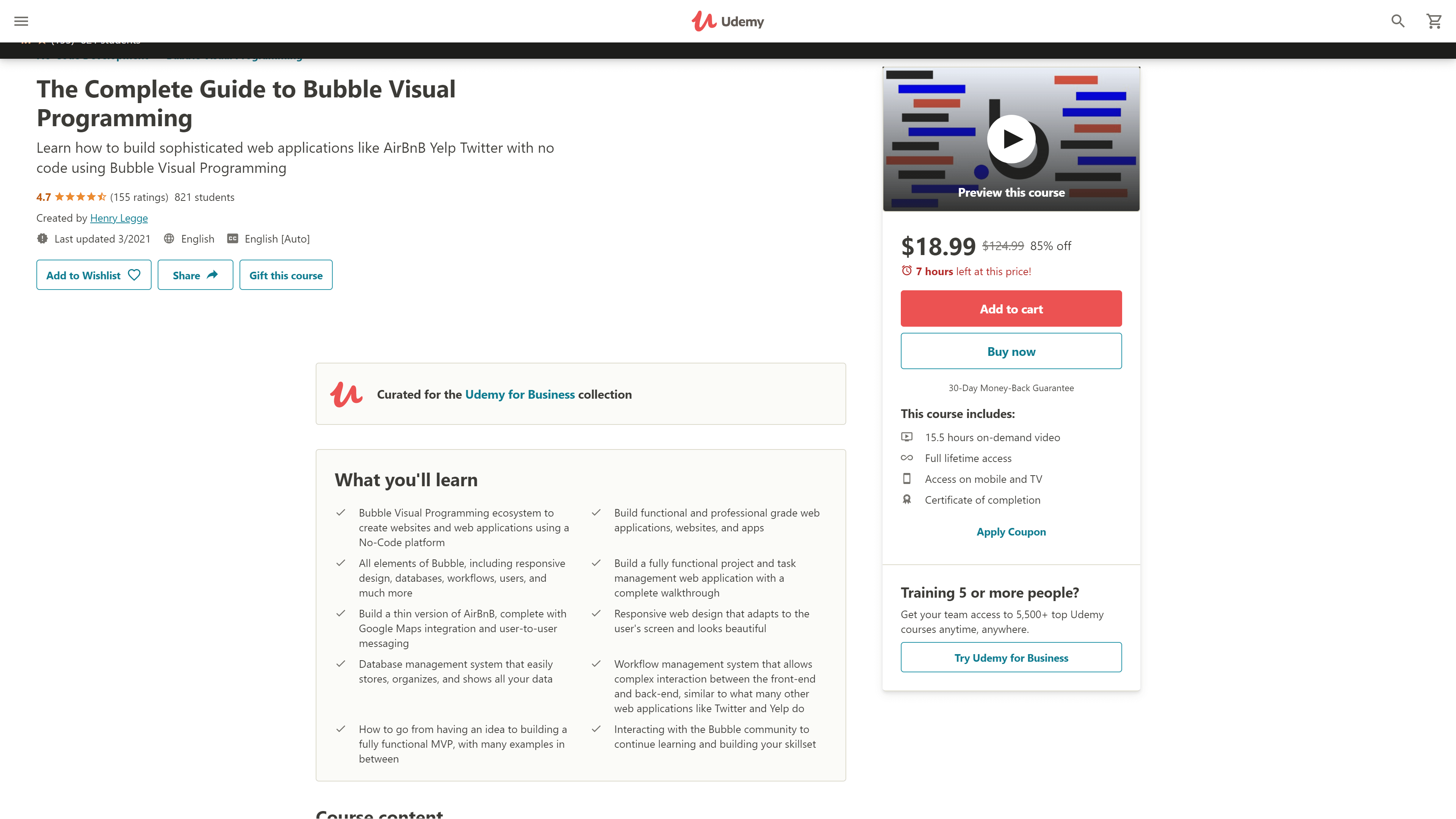Another great Bubble course available in Udemy and highly affordable