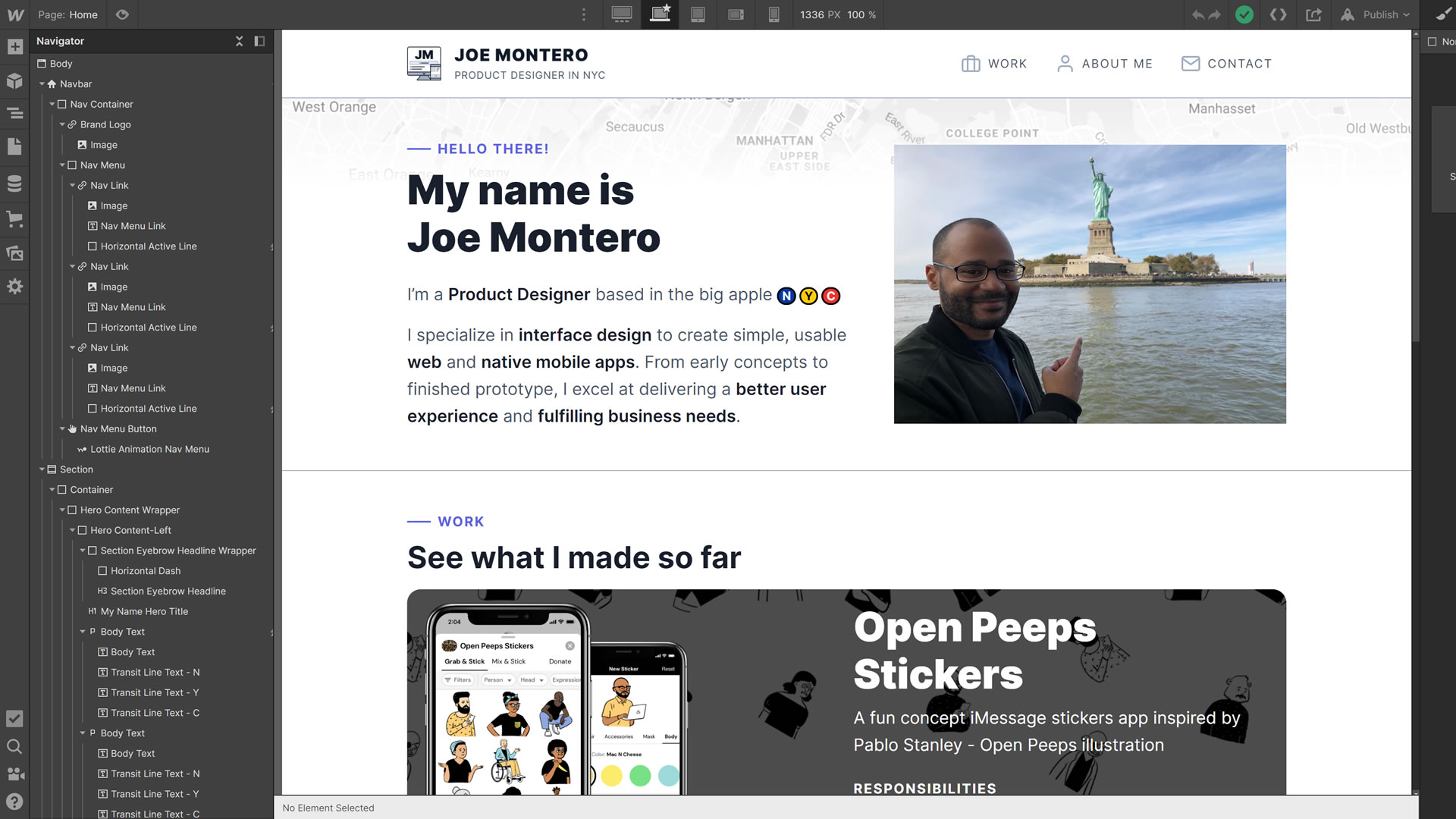 Webflow editor from my portfolio project