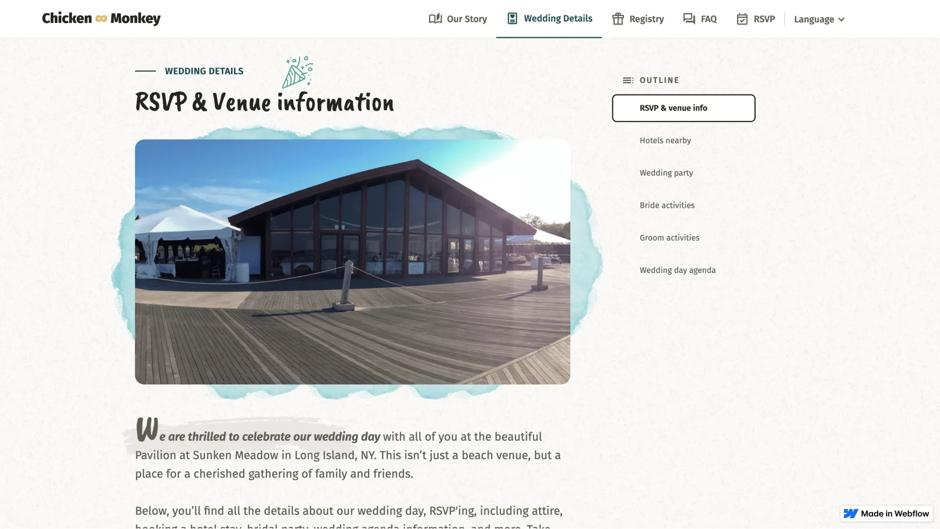 Screenshot of the “Wedding Details” page on Joe and Rosa’s wedding site
