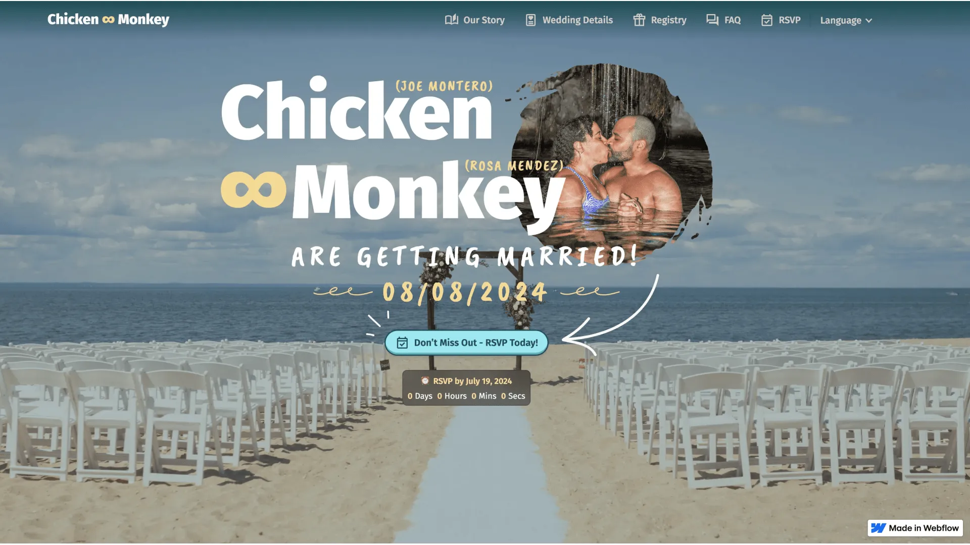 Screenshot of Joe and Rosa’s wedding website homepage