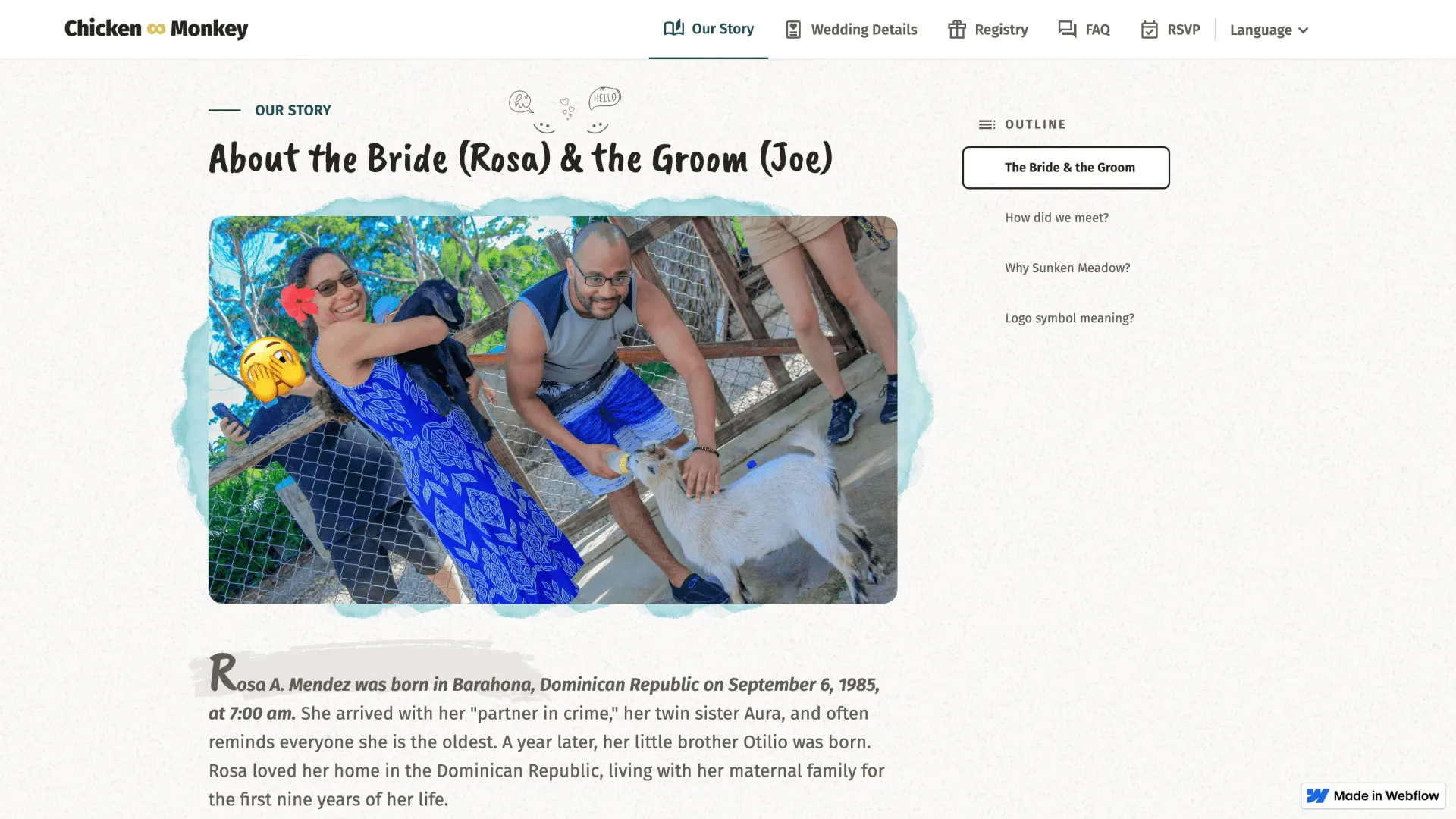 Screenshot of the “Our Story” page from Joe and Rosa’s wedding website