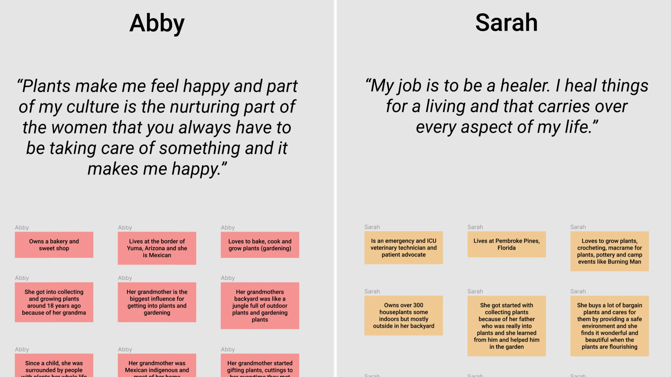 Another screenshot of sticky notes used in affinity mapping for Florecer