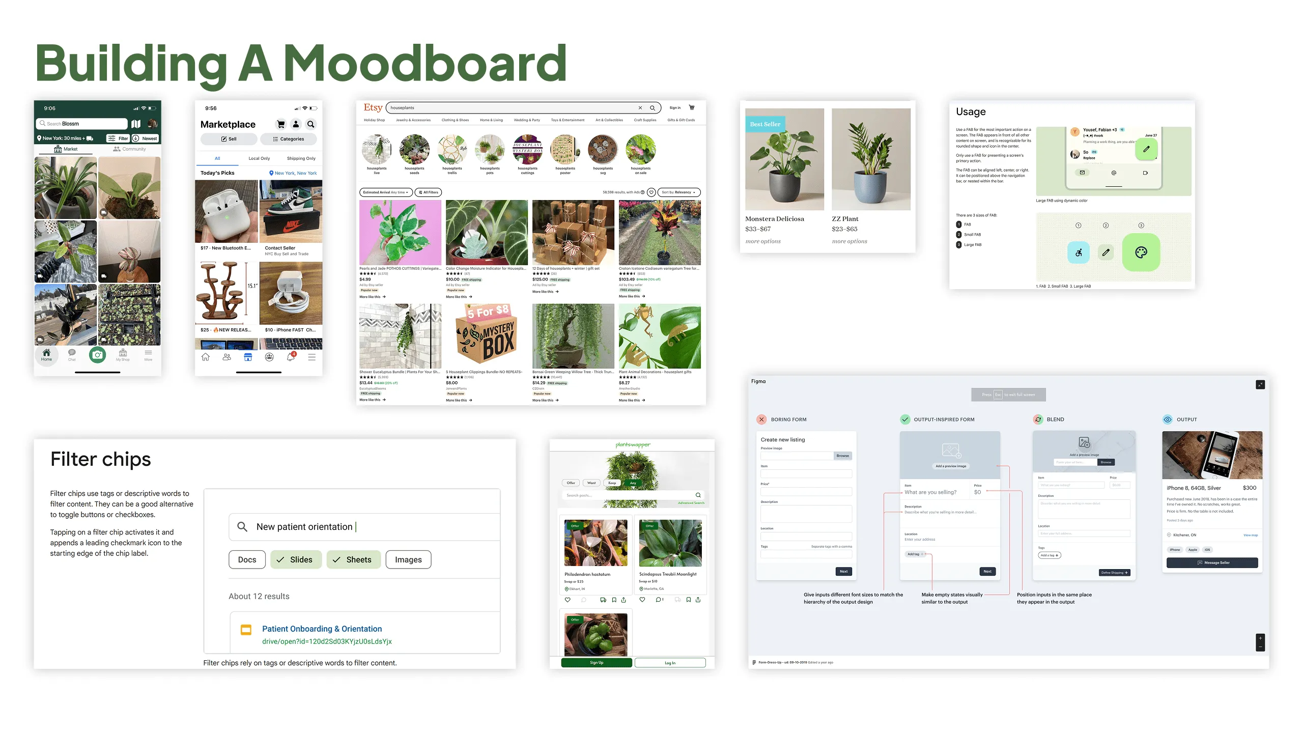 Screenshot of moodboard for the Florecer app
