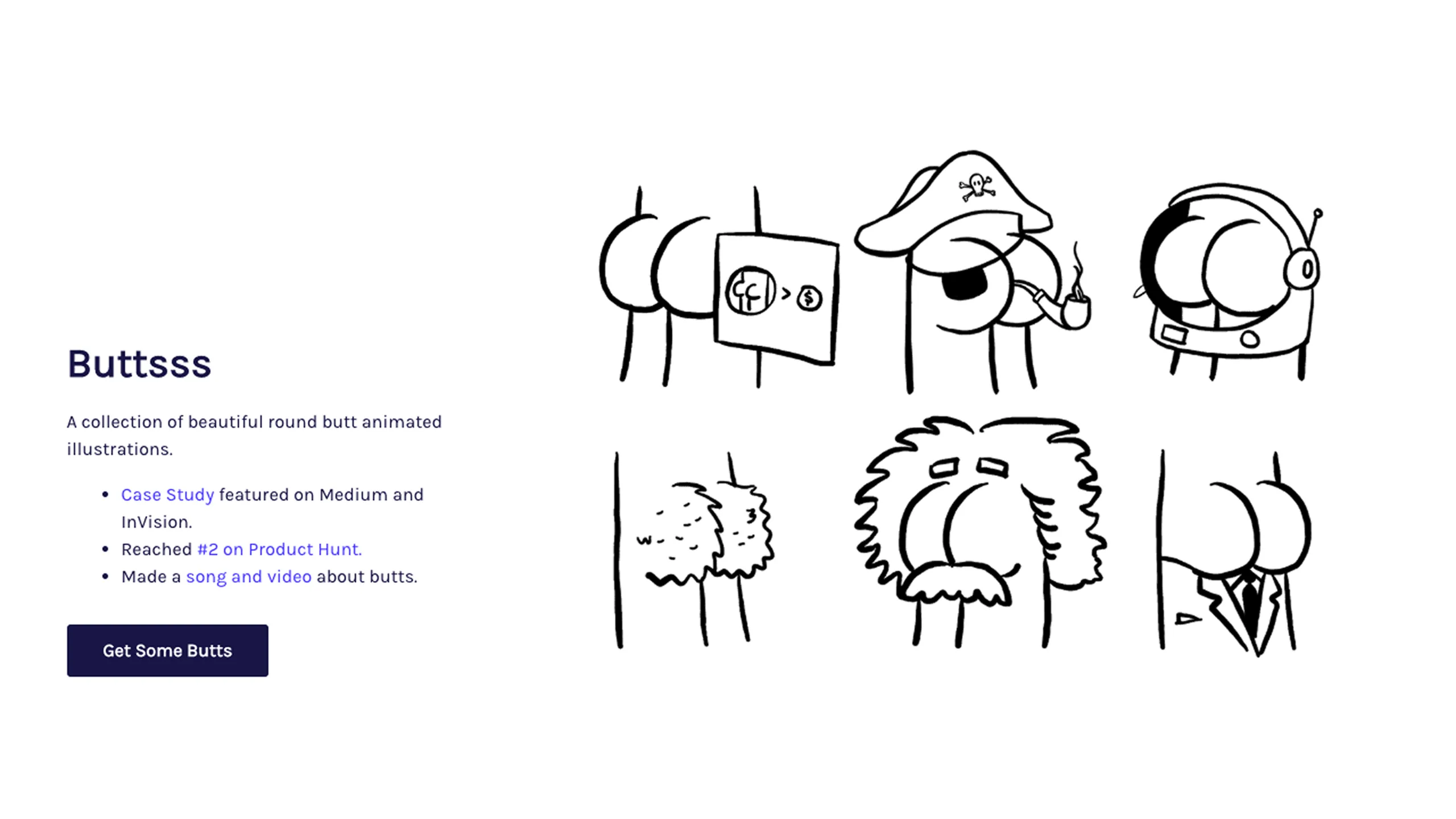 Screenshot of a section promoting Pablo Stanley’s Buttsss illustration library.