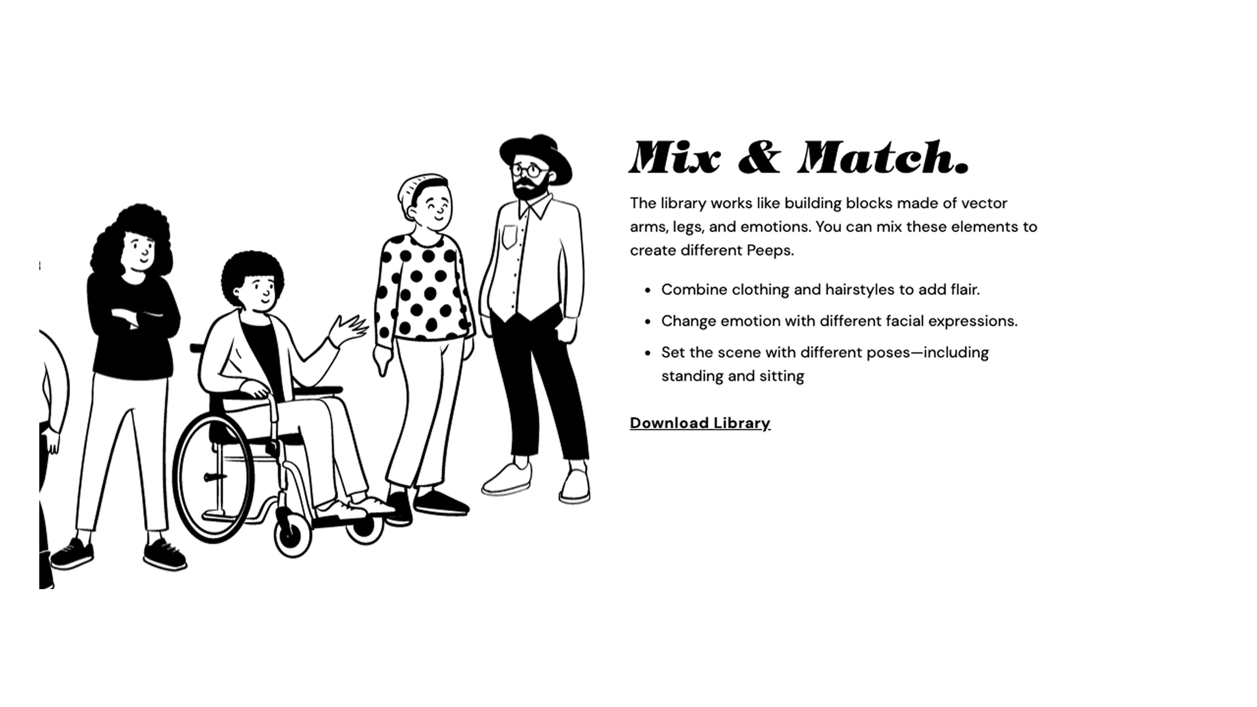 Screenshot of Open Peeps illustration mix and match character parts description.