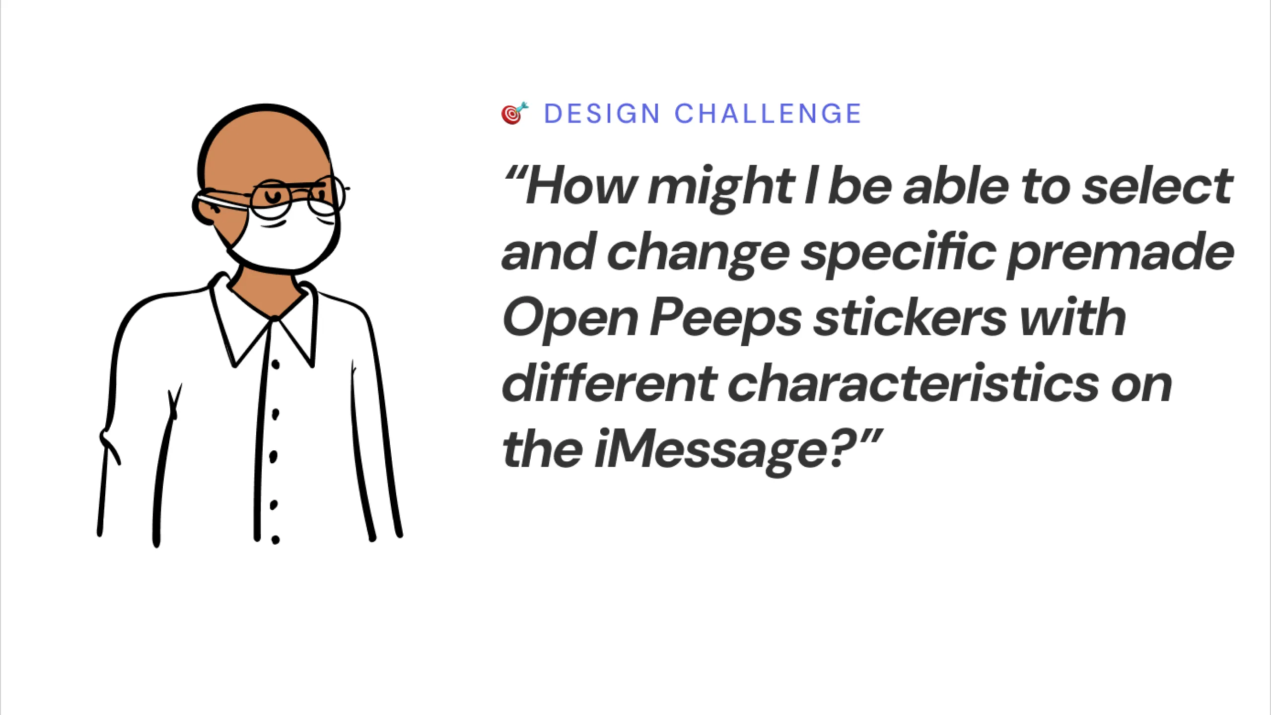 Screenshot of an Open Peeps character with a challenge prompt about changing premade sticker traits.