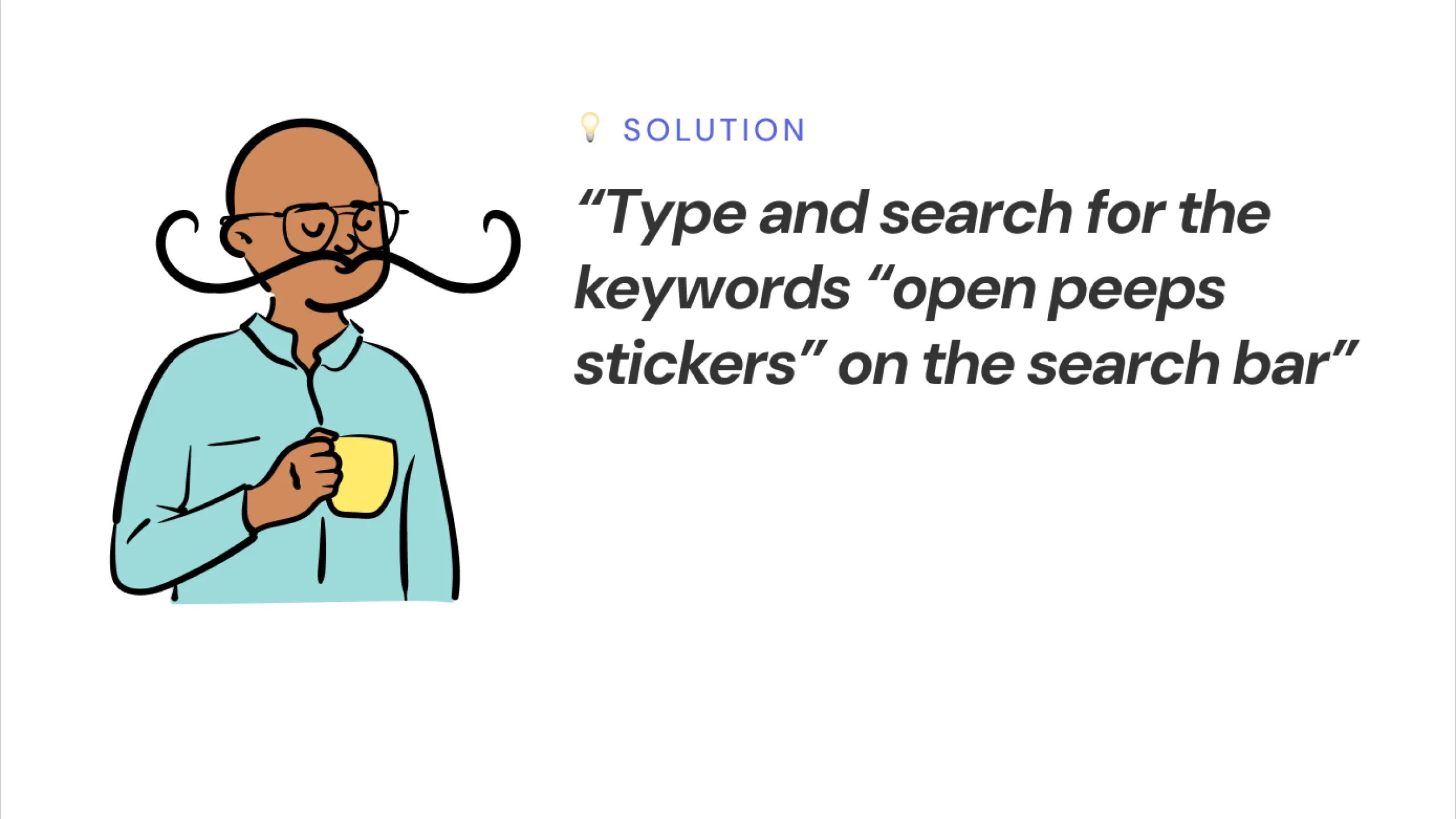 Screenshot of an Open Peeps character with a solution prompt about searching “open peeps stickers.”