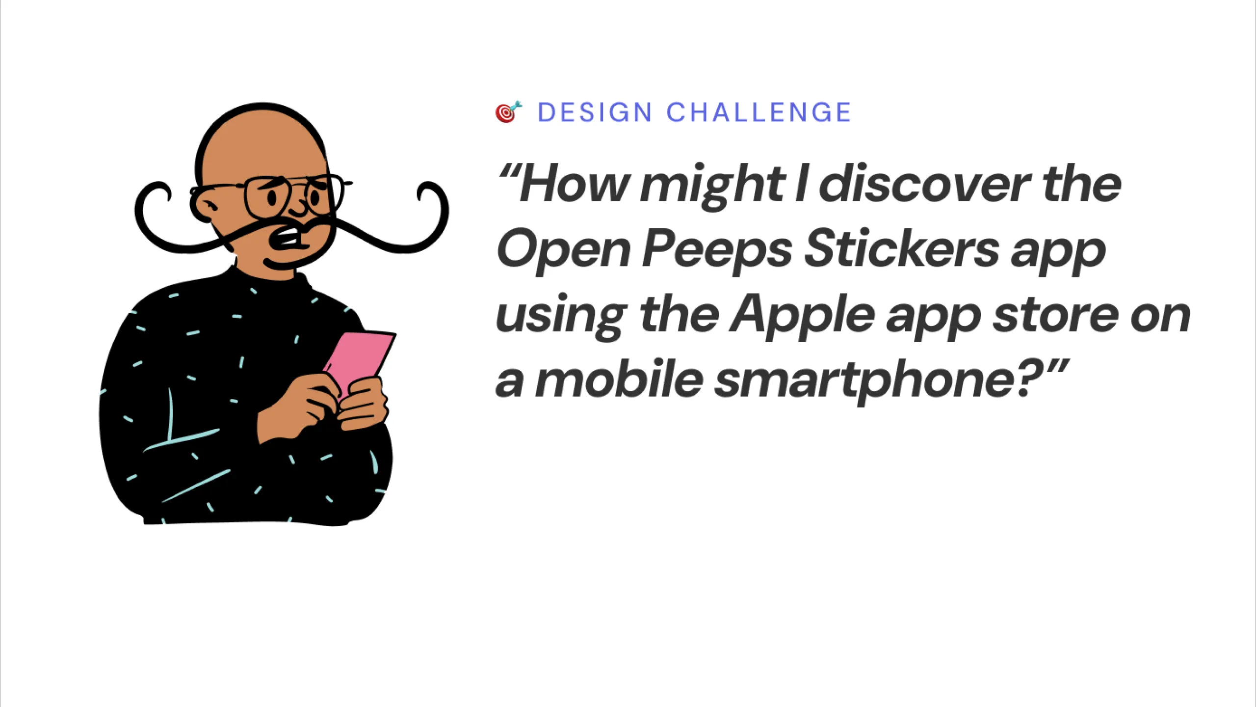 Screenshot of an Open Peeps character asking how to discover the app in the Apple App Store.