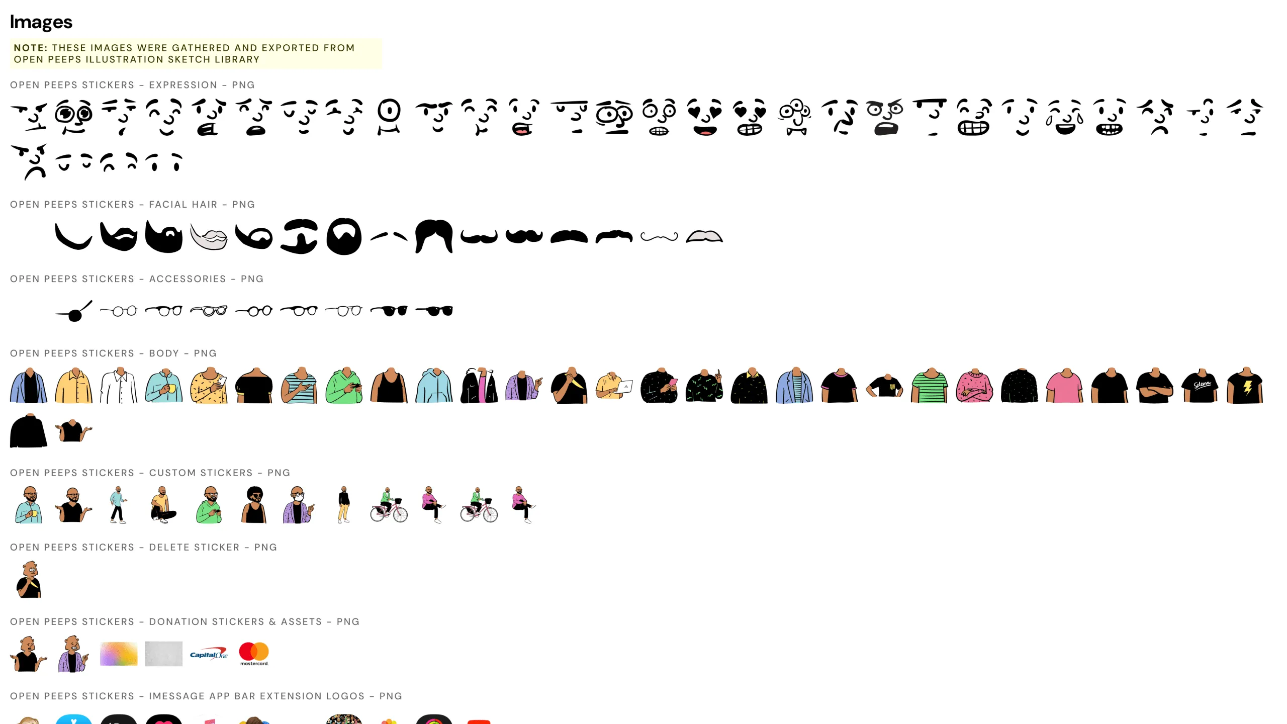 Screenshots of additional image sets exported and modified from Open Peeps Sketch Library.