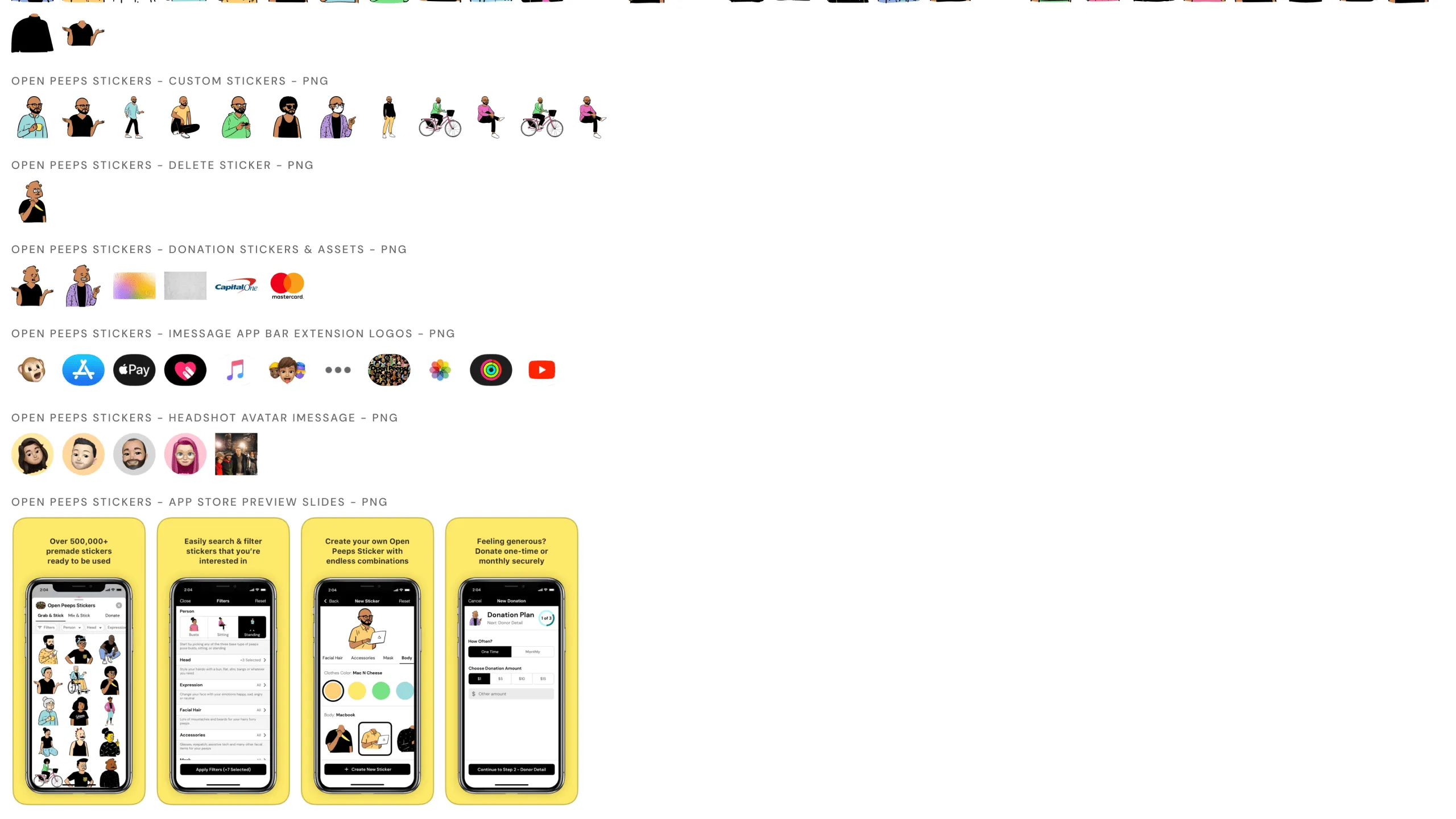 Screenshots of additional image sets exported and modified from Open Peeps Sketch Library.